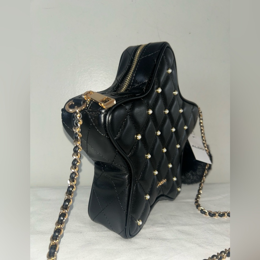 NEW! NWT ALDO Star Studded Crossbody Bag Black/Gold - Picture 3 of 6